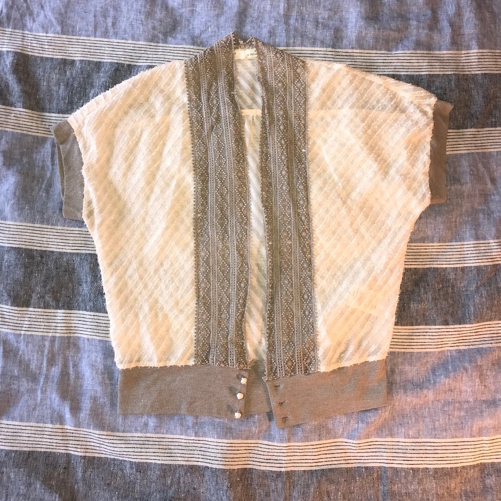 A'Reve Small Cardigan Cream Green Crochet Med Boho